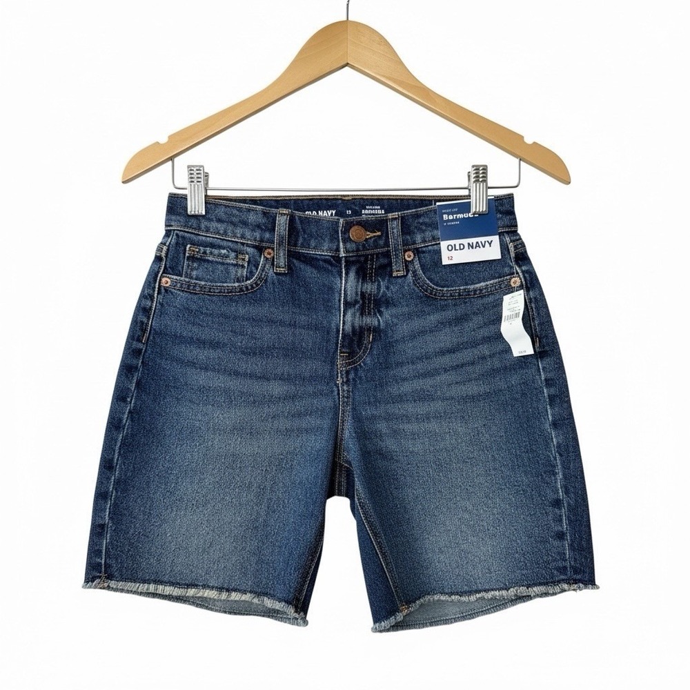 Old Navy Girls High-Rise Bermuda Built-In Tough Denim Shorts 12 Dark Wash Blue